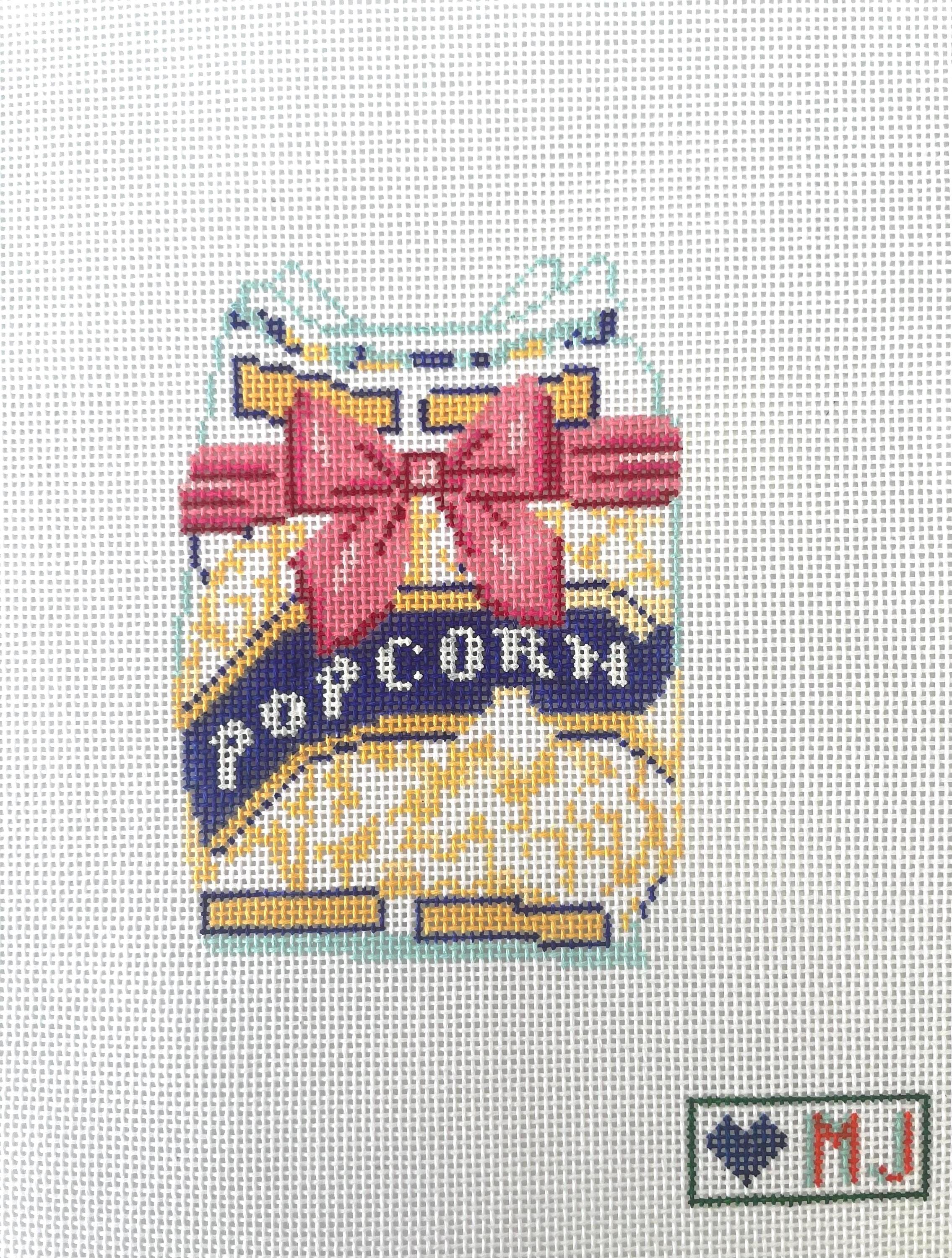 microwave popcorn with a bow  Stitch Painted Needlepoint Canvas