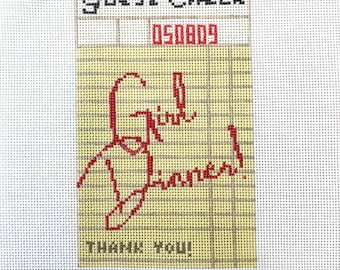 Girl dinner guest check - Hand Painted Needlepoint Canvas