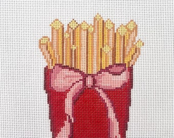 French fries with a bow  Hand Painted Needlepoint Canvas