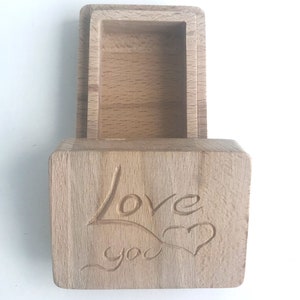Wooden Ring Box, Ring Box with carving,Wooden Jewelry Box,Wooden Storage Box for Earrings, Rings, Love you, Gift