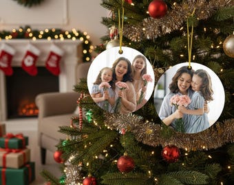 Adorno de cerámica personalizado de 2 caras: foto y nombre personalizados, primera Navidad para bebé, mi primera Navidad, regalo para la familia, regalo de Navidad