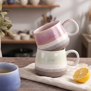 Lasergraverade muggar, Personlig mugg i stengods med fläckar, Keramisk mugg, Anpassad namnmugg, Födelsedagspresent, Presenter till henne, Presenter till honom