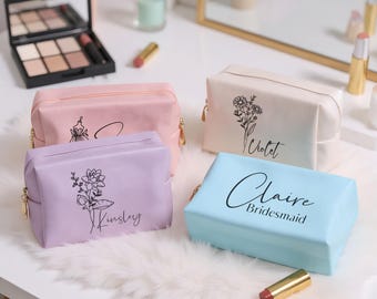 Custom Bridesmaid Makeup Bag: Personalized PU Leather Cosmetic Bag