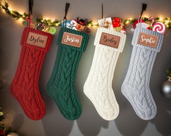 Medias navideñas de punto personalizadas: nombre personalizado, decoración navideña familiar