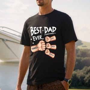 Personalized T Shirt, Best Dad Grandpa Ever Fist Bump - Father&#39;s Day Gifts, Custom Fist Bump Dad Shirt, Dad Shirt With Kids Names
