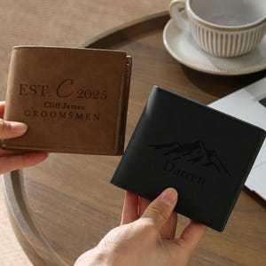 Cartera de cuero personalizada, cartera para hombre, cartera grabada, cartera plegable, regalo de aniversario para él, esposo, novio, hombres, padre, papá