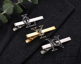 Custom Monogram Tie Clip, Personalized Enamel Stainless Steel Tie Bar, Initial Tie Clip,Minimalist Mens Accessories, Wedding Groomsmen Gifts