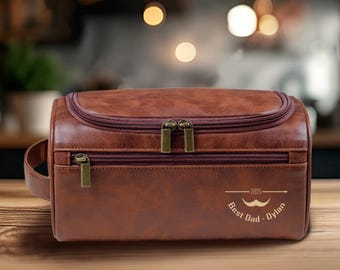 Custom Engraved Leather Dopp Kit, Personalized Toiletry Bag