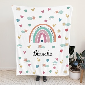 Personalised Rainbow Soft Throw Blanket - Custom Baby Name Blanket, Newborn Girl Nursery Decor, Gift for Baby, Xmas Blanket, Birthday Gift