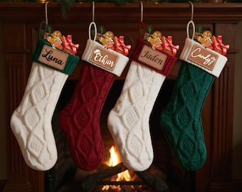 Calcetín navideño de punto personalizado - Decoración navideña familiar a medida