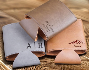 Personalized Groomsmen Gift: Engraved PU Leather Can Cooler