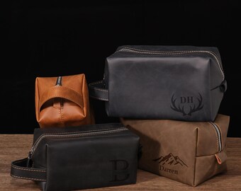 Personalized Leather Dopp Kit, Laser Engraved Men's Toiletry Bag