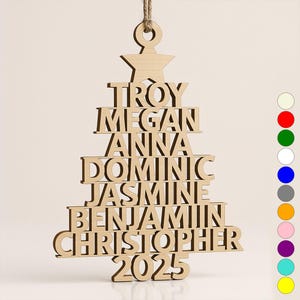 Personalisierte 2025 Weihnachtsbaumverzierung - Familienname Laser geschnitten, benutzerdefinierte Holzausschnitt-Verzierung, Feiertagsdekor-Geschenk für Familie, Großeltern