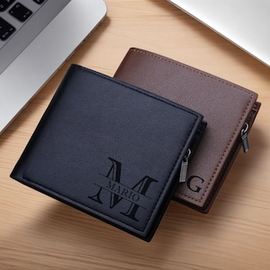 Personalisierte Lederbrieftasche, Herrenbrieftasche, Brieftasche mit Gravur, zweifache Brieftasche, Jubiläumsgeschenk für ihn, Ehemann, Freund, Männer, Vater, Vater