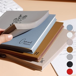 Diário de couro personalizado, diário personalizado com nome, brinde corporativo personalizado, iniciais de monograma para ele/ela, caderno de couro estampado