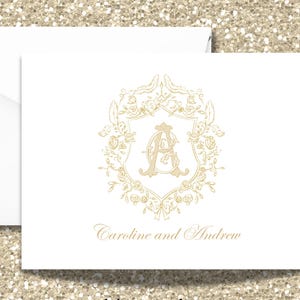 Custom Monogram Crest Note Cards: Personalized Stationery, 110 lb Card Stock