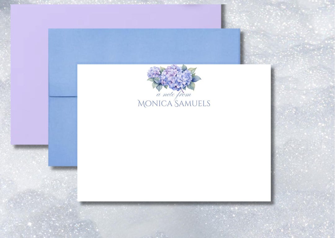 Personalized Flat Note Card Set Featuring a Blue, Pink or Multicolor ...
