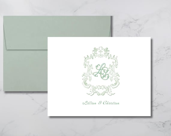 Elegant Monogram Stationery Set: Custom Crest Note Cards, Heavy Card Stock