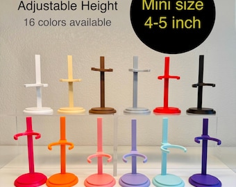 Display Stand for Mini Pin Size Plush Dolls 4-5 Inch Tall – Adjustable. Bundle and Save