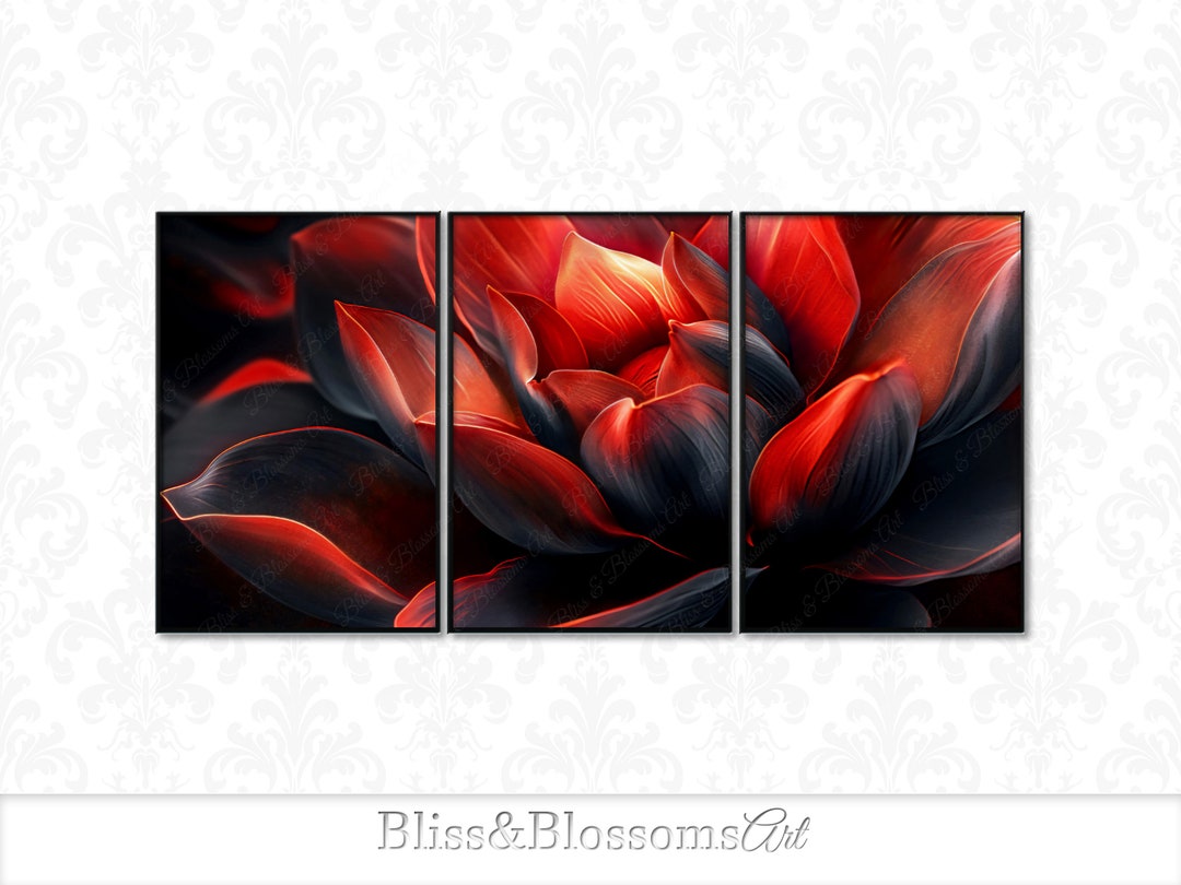 Red Lotus Art Print Set of 3-spiritual Decor, Tranquil Floral Wall Art ...