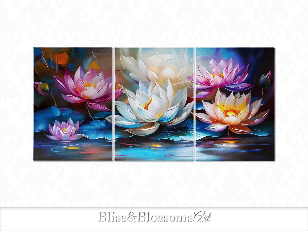 Lotus Flower Art Panel Set: Modern Floral Wall Decor (digital Download ...