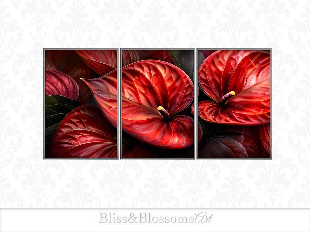 Modern Botanical Wall Art Decor, Red Anthurium Flower Digital Art Print ...