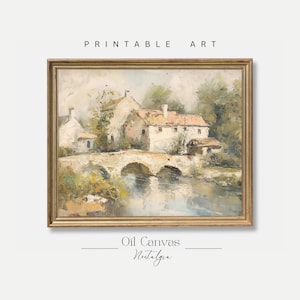 French Country Painting Printable Wall Art, Vintage European Villa, Warm Farmhouse Decor, Oil Painting Digital Download