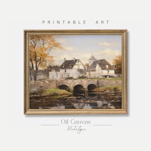 French Country Painting Printable Wall Art, Vintage European Villa, Warm Farmhouse Decor, Digital Download