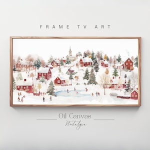 Samsung Frame TV Art Winter Village , Vintage Farmhouse Christmas Painting, Holiday Home Decor, Digital Download