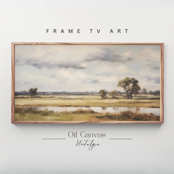 Samsung Frame TV Art - Countryside Landscape - Warm Tone Field Landscape - Country Meadow Painting - Digital Download - Cottagecore