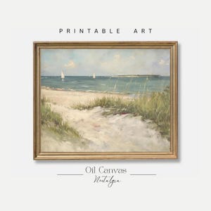 Printable Wall Art Vintage Beach Oil Painting, Summer Sea Art, Ocean Costal Landscape, Blue Nautical Seascape, Digital Download
