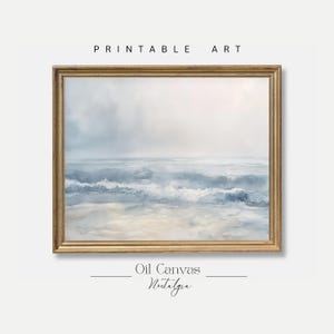 Printable Wall Art, Vintage Beach Watercolour Painting, Summer Sea Art, Ocean Blue Nautical Seascape, Digital Download