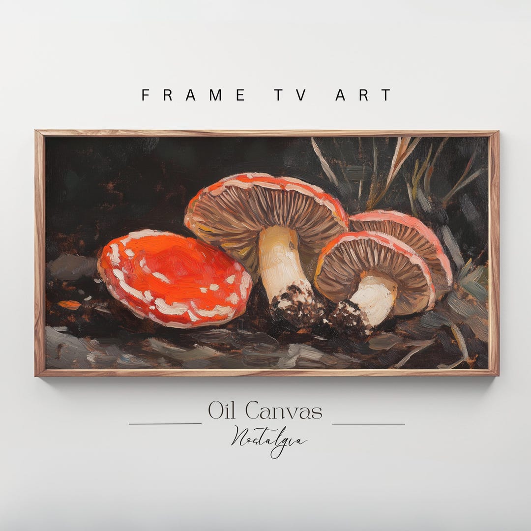 Botanical Mushrooms Frame TV Art, Dark Academia Oil Painting, Dark Cottagecore Moody Wall Art, Vintage Decor, Digital Download - Etsy Mexico