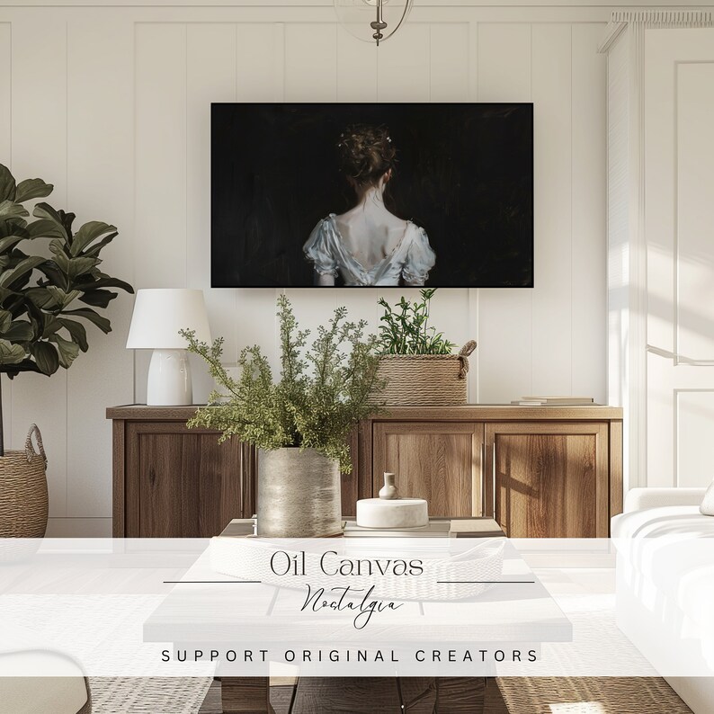 Vintage European Portrait Painting, Antique Frame TV Art, European Wall