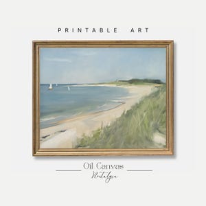 Printable Wall Art Vintage Beach Oil Painting, Summer Sea Ocean Art, Costal Landscape, Blue Nautical Seascape, Digital Download