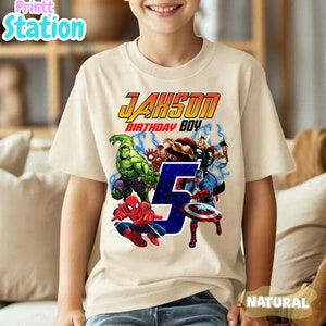 Personalized Superhero Birthday Shirt: Spiderman, Hulk, Iron Man