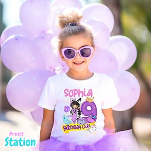 Custom Gamer Birthday Girl T-Shirt: Gamer Cat, Personalized Family Tee