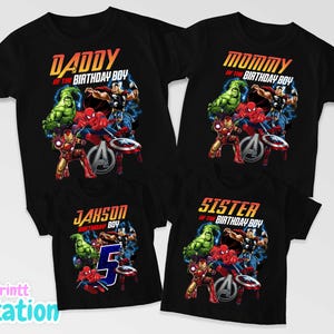 Personalized Superhero Birthday Shirt: Spiderman, Hulk, Iron Man