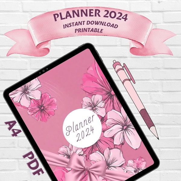 Cute Pink Planner 2024 Printable A4 Template Instant Download PDF