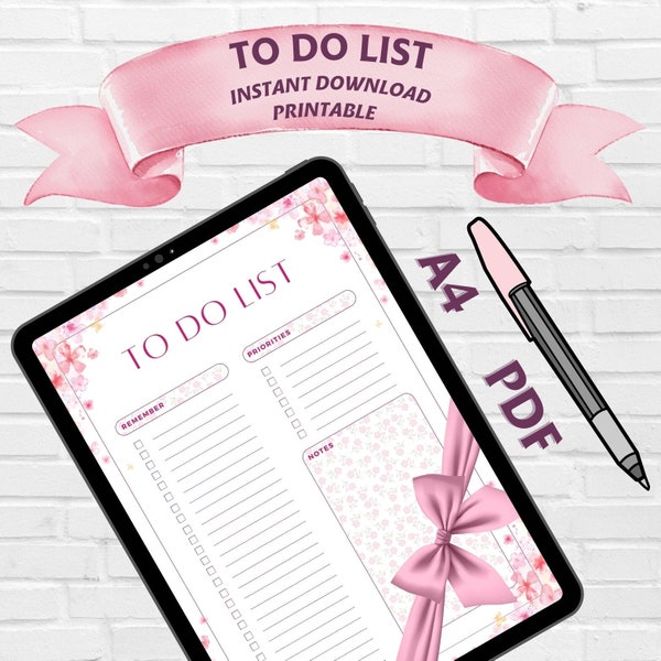 Cute To Do List Template Printable Pink Instant Download Daily Organizer