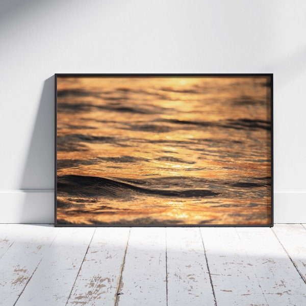 Golden Waves at Sunset, Printable Abstract Wall Art, Tranquil Sea Wave Pattern, Minimal Home Decor, Printable Poster, Nature Photography