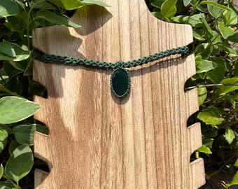 Forest Green Gemstone Macrame Choker