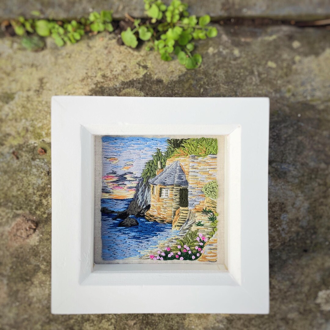 Embossed Landscape Hand Embroidered Landscape Artwork (framed) - Etsy UK