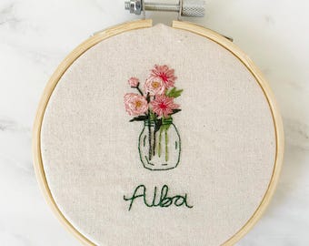 Hand Embroidered Birth Flower Keepsake