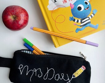Hand Embroidered Personalised Pencil Case
