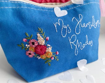 Hand Embroidered Personalised “Mrs” Cosmetic Bag