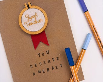 Hand Embroidered Medal Keepsake Card