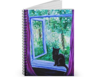 Black Cat Notebook | Spiral Ruled Journal | Original Art