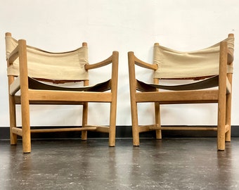 Fauteuils Safari en toile de chêne du milieu du siècle par Ditte & Adrian Heath / FDB Mobler Danemark Vintage des années 60, ensemble de 2 chaises avec accoudoirs en chêne des années 60