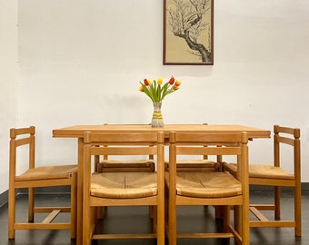 Danish 60s Vintage * Oak + Papercord Dining Set 6x Chairs + Table * Eiche Esszimmer-Set 6x Stühlen + Tisch MidCentury Wegner Mogensen Stil